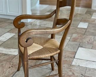 Set of 6 French ladderback chairs with rush seats.  Set includes two arm and 4 side chairs. Each measures 44" H x 23" W x 18" H. Photo 1 of 3. 