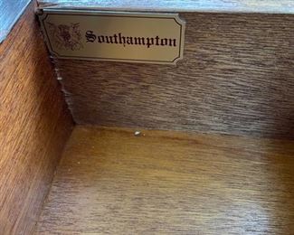 Pair of Southampton side tables with hidden pull out tray. Each measures 23" W x 19" D x 35" H. Photo 3 of 3. 