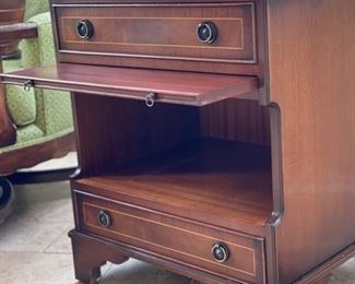 Pair of Southampton side tables with hidden pull out tray. Each measures 23" W x 19" D x 35" H. Photo 2 of 3. 