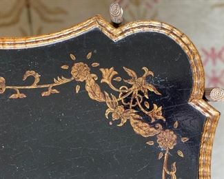 Dennis & Leen ebony with gilt trim cocktail table with gilt faux bois base and crackle finish. Measures 48" x 48" x 20" H. Photo 3 of 3.