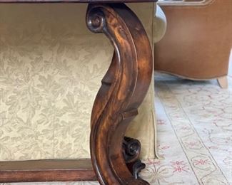 Walnut grand console with brass pinecone inlay detailing. Measures 107" W x 32" H. Photo 2 of 3. 