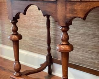 Three-drawer Southampton Jacobean style console with brass pulls. Measures 65" W x 36" H x 20" D. Photo 2 of 3. 