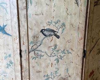 Chinoiserie three panel screen. Each panel measures 23" W x 76" H. Photo 2 of 2. 