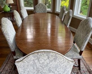 Dennis & Leen oval dining room table. Measures 60" L x 52" W.  Extends to 96" L with two 18" W leaves. Table is 29" H with a 2.5" apron. Photo 1 of 3. 