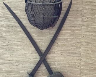 Antique Civil War era US Navy Swords from Chicopee, MA and antique fencing mask.  