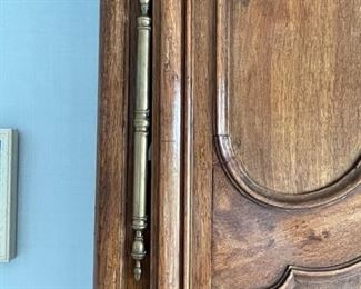 Mike Bell French provincial oak armoire with brass detailing.  Measures 63" W x 23" D x 91" H. Photo 3 of 4. 