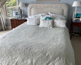 Upholstered queen bedframe. 