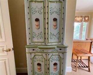 Hand-painted two-piece storage cabinet/armoire. Palm Beach. Overall measurement: 37" W x 14" D x 82" H. Top half measures 44" H. Bottom half measures 38" H. Photo 1 of 2. 