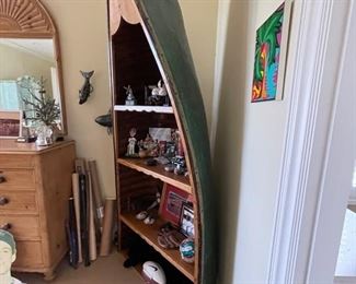 Vintage authentic canoe bookcase/display shelving.  39" W x 20" D x 80" H. Photo 1 of 2. 
