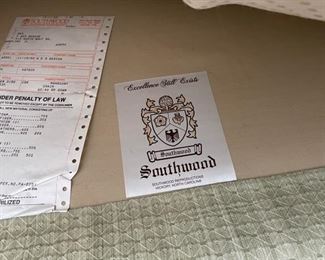 Pair of Southwood upholstered loose-back club chairs. Each measures 34" W x 37" D. Ottoman measures 38" D.  Photo 3 of 4. 