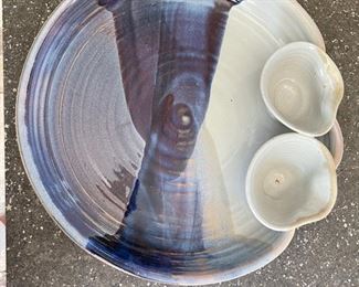 Ceramic chip and dip platter signed by artist. Photo 1 of 2. 