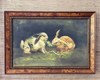 Elizabeth Rogers framed bunny oil painting. Measures 12" x 18". 