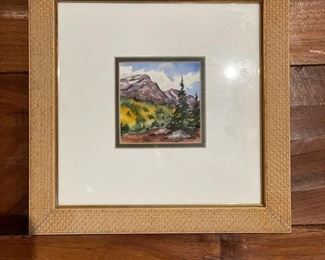 Lorna Griggs framed Aspen, Co. watercolor. Measures 10" x 10". 