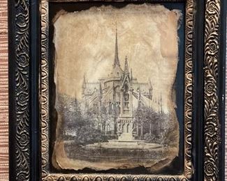 Notre Dame on parchment paper. 