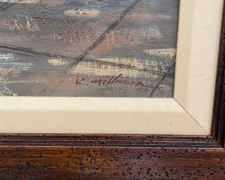 Boat mooring oil painting signed by artist. Photo 2 of 2. 