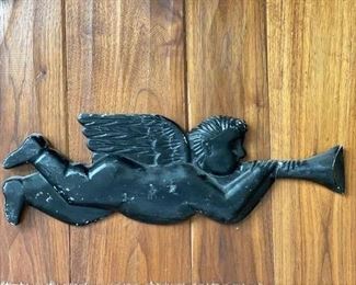 Painted wood Christmas angel wall art. 