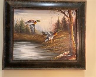 Duck oil painting. Measures 13" W x 11" H. Signed by artist. Photo 1 of 2. 