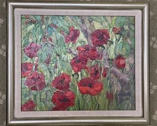 Poppy oil painting signed by artist. Photo 1 of 2. 