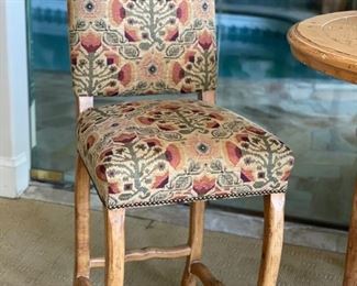 Fremarc Designs bistro table set with three upholstered barstools - 2 available. Table measures 36" H x 42" D.  Seat hight of barstools: 31". Photo 3 of 3. 