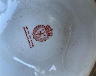 Vintage baby blue toile vase with brass base and rim.  China. Photo 2 of 2. 