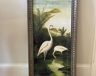 Flamingos. Elizabeth Rogers Ingham. Measures 35" x 15". Oil on canvas. Signed by artist. 