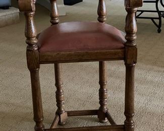 Set of 5 Minton-Spidell Tudor Bar Stools. Leather upholstered seats and nailhead trim. Each measures 39" H x  22" W x 20" D.  Seat H: 30." Photo 2 of 4. 