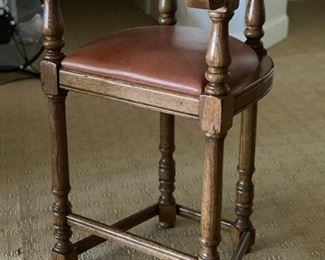 Set of 5 Minton-Spidell Tudor Bar Stools. Leather upholstered seats and nailhead trim. Each measures 39" H x  22" W x 20" D.  Seat H: 30." Photo 1 of 4. 