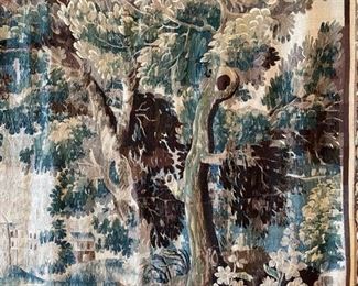 Antique Flemish verdue tapestry. Measures 12' x 9'. Photo 2 of 4. 