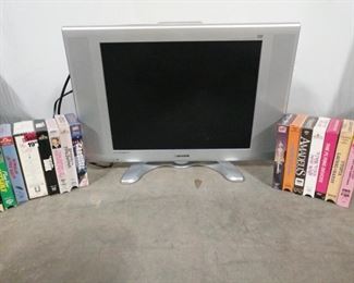 This is a working 20" flatscreen with built in DVD Player. Come with a collection of VHS. (Yes, I see how strange that is, but unfortunately I do not have a VHS player to sell you). https://ctbids.com/#!/description/share/1012605