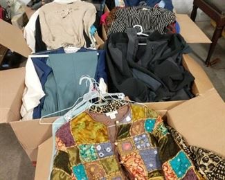 This is a true mystery folks! 7 full boxes of clothes on hangers. Sizes appear to be small, medium, 6, 8 , and 8 petite. Brands that I ran across are Liz Claiborne, Esprit, Susan Bristol, Weathervane, Coldwater Creek, Edward, Harve Bernard, and many more. This is a lot of clothes! Please be prepared with large car! https://ctbids.com/#!/description/share/1012644