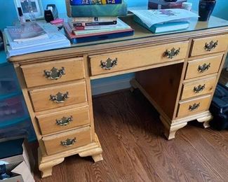 Antique desk with glass top