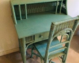 Great Antique Real Wicker Desk and Chair