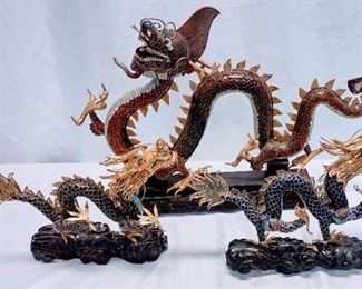 Asian Metal Cloisonne Dragon Statues