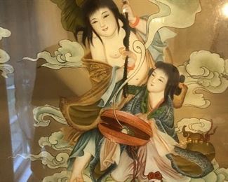 Pair Reverse hand painted glass