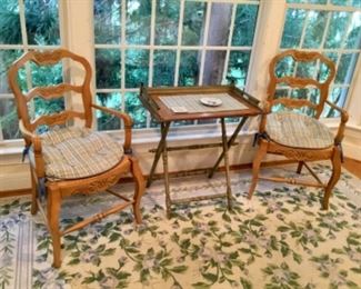 FREMARC FURNITURE ARM CHAIRS, FRENCH REPRODUCTION TRAY TABLE/STAND