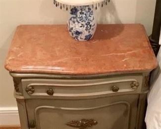 ANTIQUE MARBLE-TOP NIGHT STAND W/PORCELAIN CHAMBER POT CABINET #2