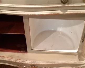 ANTIQUE MARBLE-TOP NIGHT STAND W/PORCELAIN CHAMBER POT CABINET