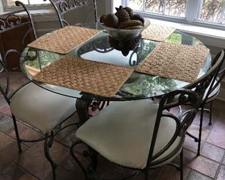 Glass top round dining room table & chairs
