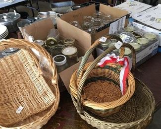 Canning jars, baskets