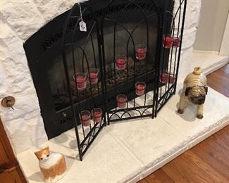 Candle holder, ceramic dog & cat