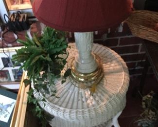 Wicker table, lamp
