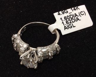 14KT GOLD 1.6ct CENTER DIAMOND RING, 3.22ct