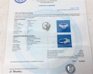 14KT GOLD 1.6ct CENTER DIAMOND RING, 3.22ct