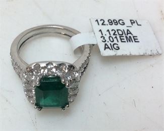 14KT 3ct EMERALD CENTER STONE RING, 1.12ct