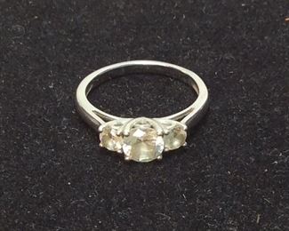 14K STERLING SILVER CLEAR CLUSTER RING