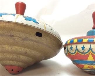 2) VTG. J. CHEIN & OHIO ART TOY COMPANY TIN SPINNER TOPS