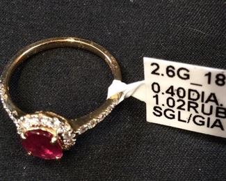 18KT 1.02 NATURAL RUBY & DIAMOND RING