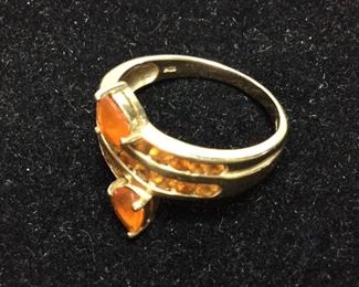 10KT GOLD RING ORANGE CITRINE STONES, 3.2G SIZE 7.5