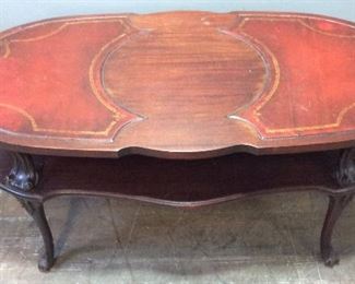 VTG. LEATHER INLAID METAL BASE COFFE