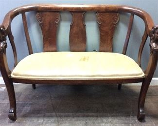 ANTIQUE VELVET HAND CARVED BENCH